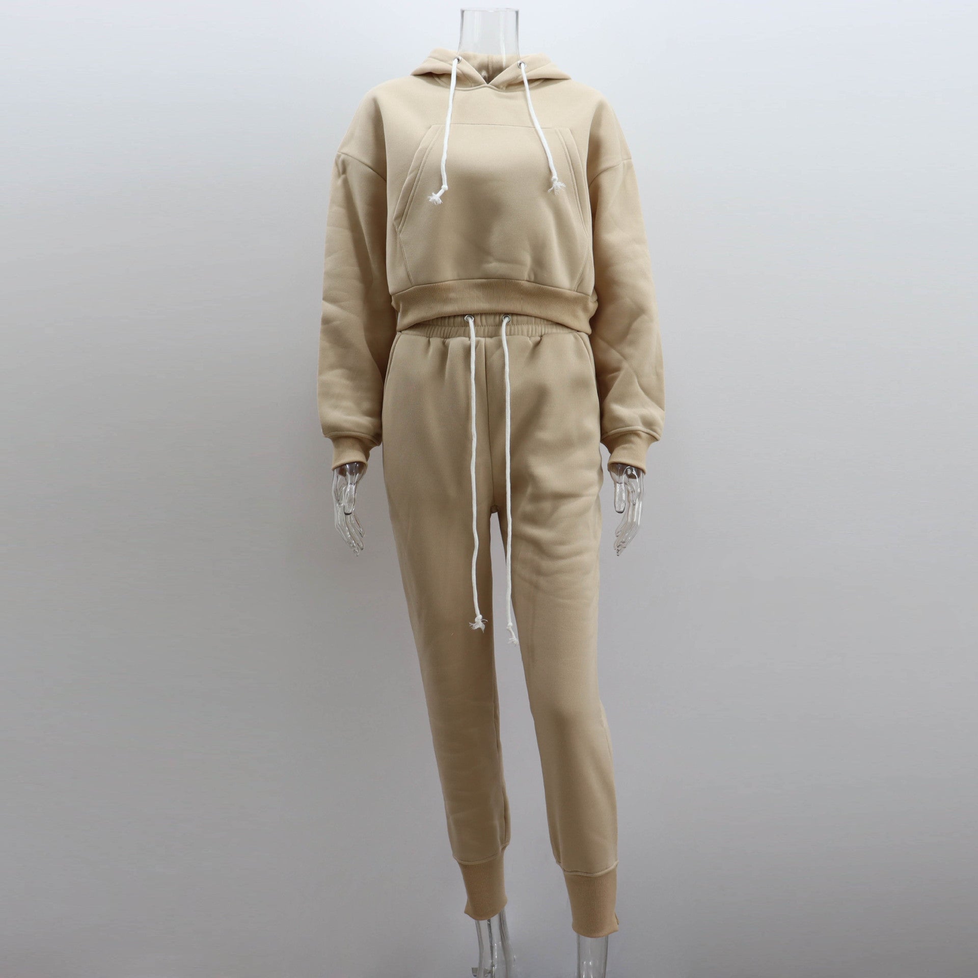 Hooded Sweatshirt & Sweatpants Two-Piece Set - Solid Color (7517801676888)