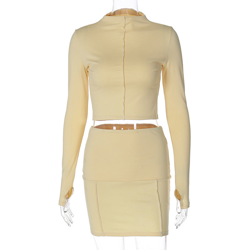 Slim-Fit Long Sleeves Top & Skirt Set (7524283056216)