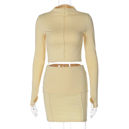 Slim-Fit Long Sleeves Top & Skirt Set (7524283056216)