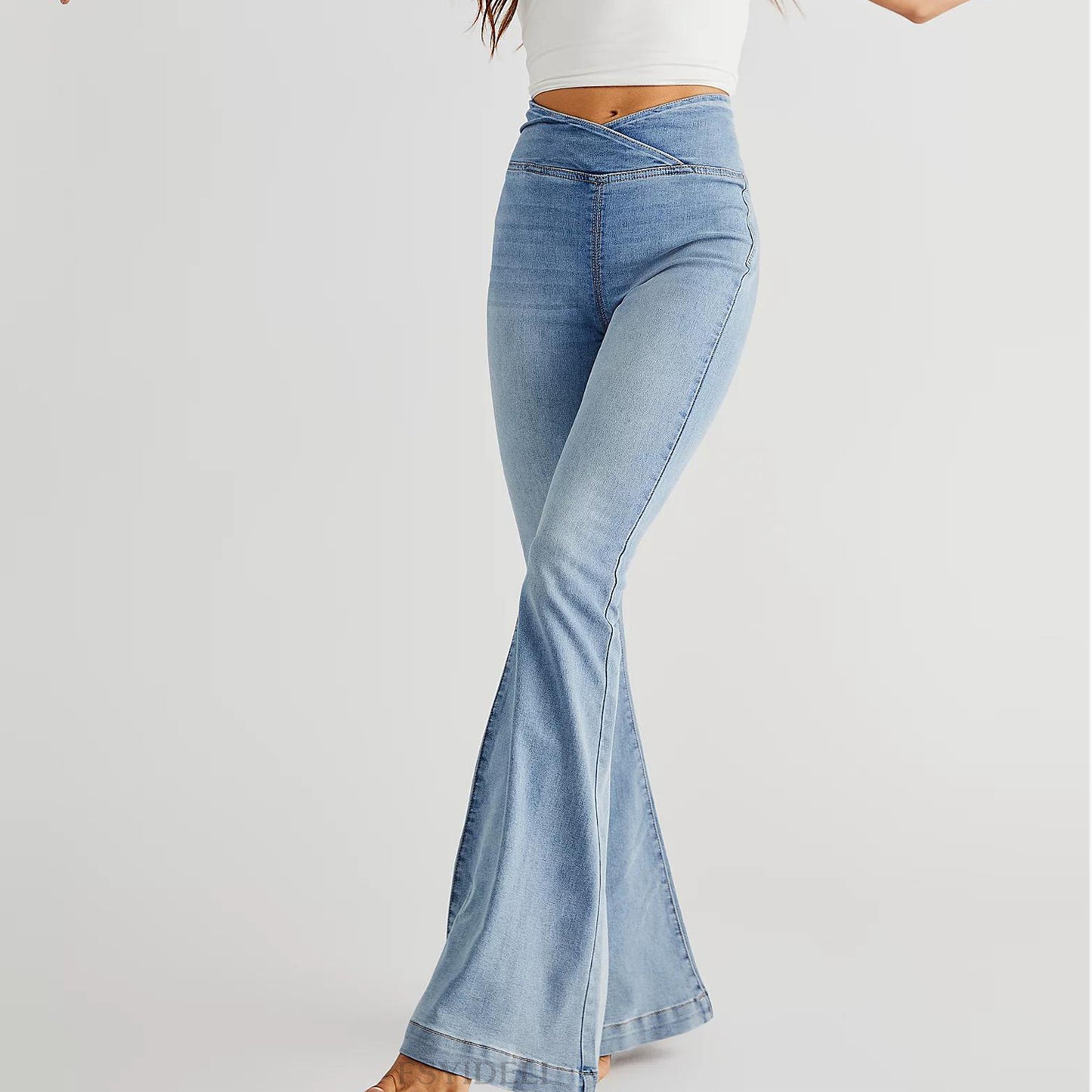 Asymmetrical Slim-Flare High-Waist Denim Jeans