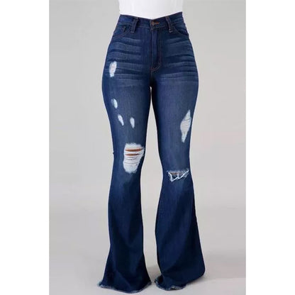 Distressed High-Waist Flared Denim Jeans