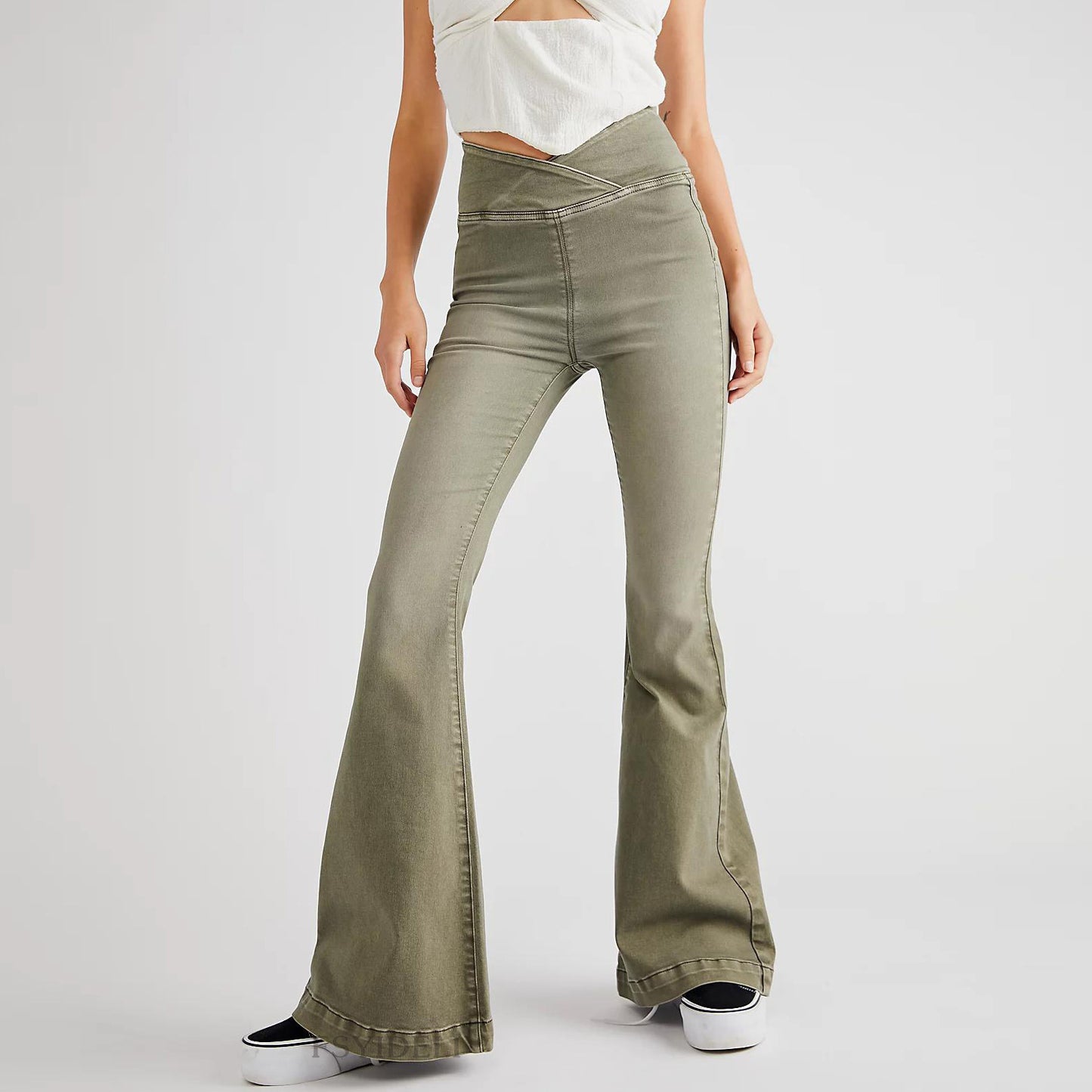 Asymmetrical Slim-Flare High-Waist Denim Jeans