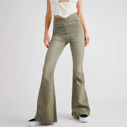 Asymmetrical Slim-Flare High-Waist Denim Jeans
