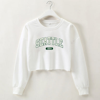 SEATTLE Graphic Printing Long Sleeves Crop-Top Sweater (7517806329944)