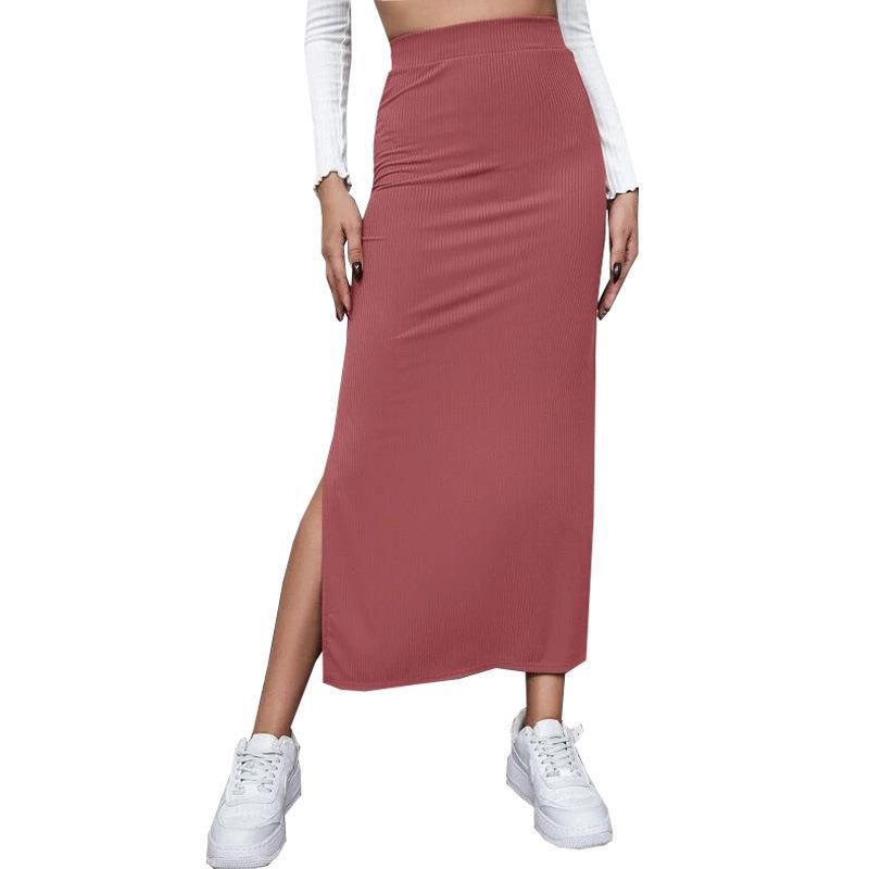 Solid Color Hip Split Skirt