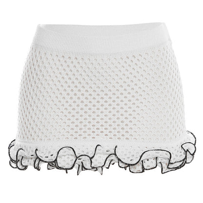 Solid Color Lace Knitted Mini Skirt