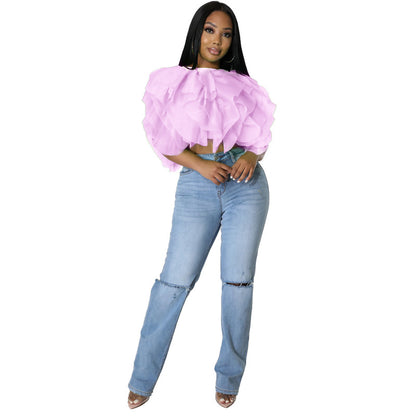 Puffy Petals Chiffon - Sleeveless Short Top (7518642896984)
