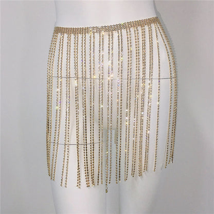 Rhinestones Tassel Waist Chain Skirt