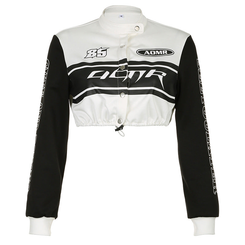 Locomotive - Contrast Color Motorcycle Crop-Top Quarter-Zip Sweatshirt (7517819404376)
