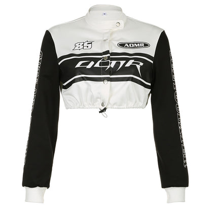 Locomotive - Contrast Color Motorcycle Crop-Top Quarter-Zip Sweatshirt (7517819404376)