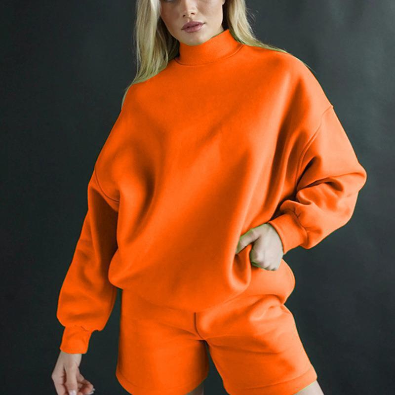 Turtleneck Long-Sleeves - Top Sports Shorts Two-Piece Set (7516838789208)