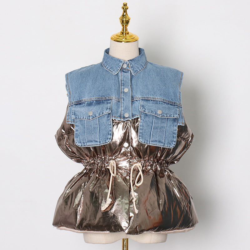 Denim & Metallic - Waist-Tight Cotton Coat Jacket (7519157649496)