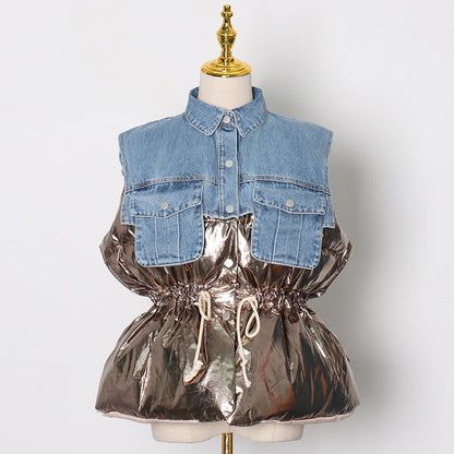 Denim & Metallic - Waist-Tight Cotton Coat Jacket (7519157649496)