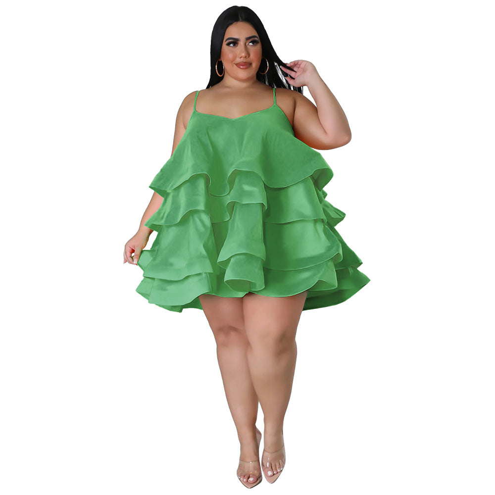 Sleeveless Ruffled Adjustable Shoulder Straps - Dress (7516663218264)