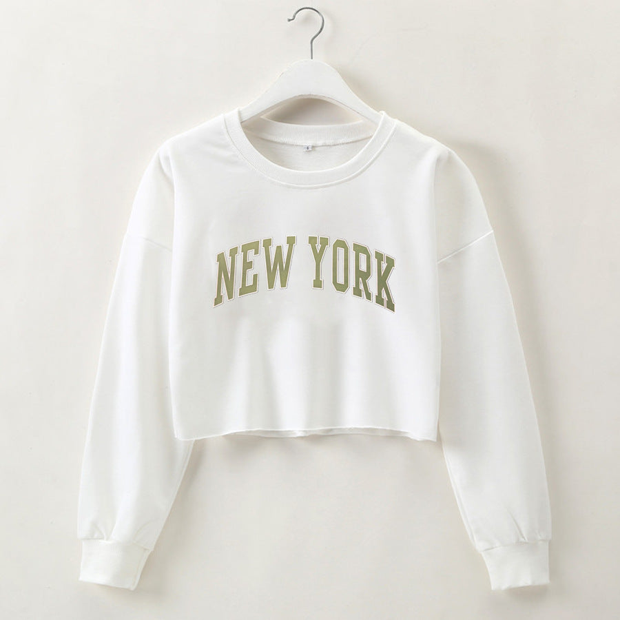 NEW YORK - Graphic Printing Loose Crop-Top Long Sleeves Sweater (7517822648408)