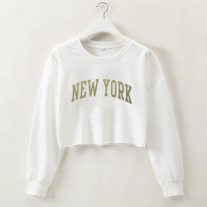 NEW YORK - Graphic Printing Loose Crop-Top Long Sleeves Sweater (7517822648408)