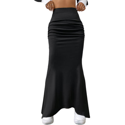 Black/Brown Solid Color Knitted Fishtail Skirt
