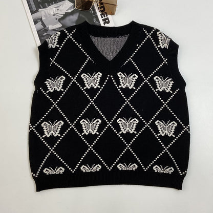 Butterfly Embroidery Pullover Knitted Vest Sweater