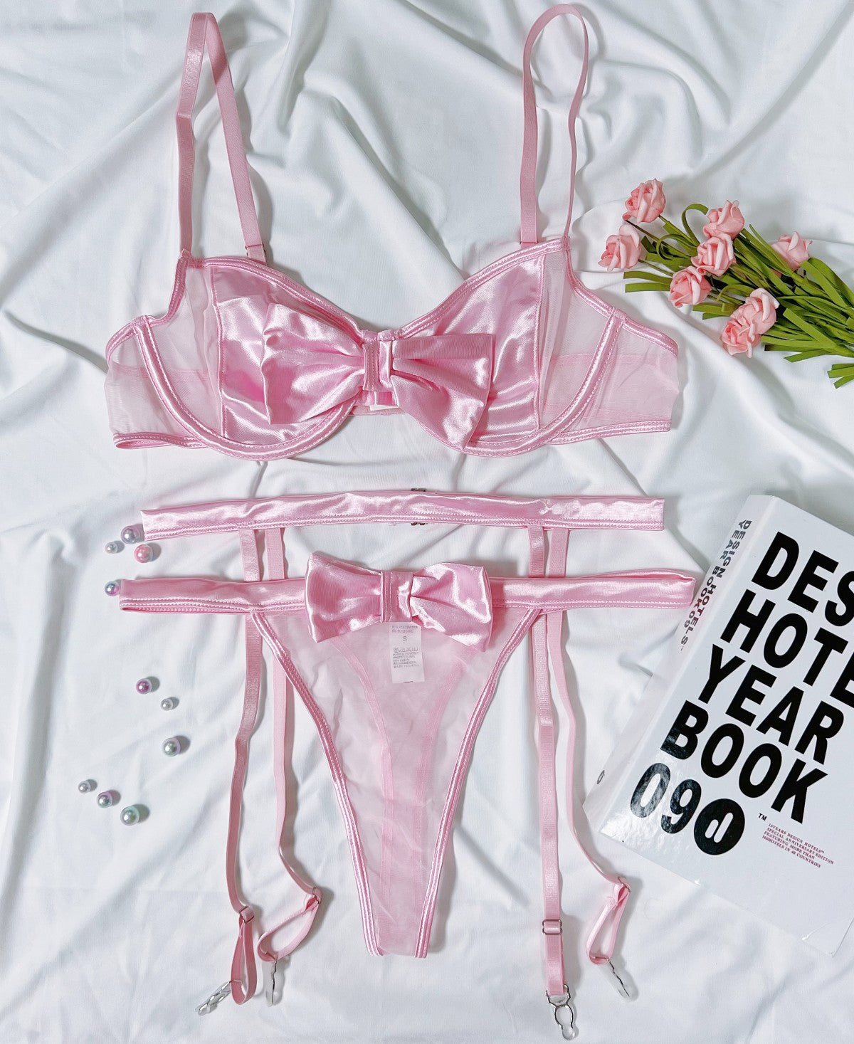 Pink & Bows - Bow Hollow-Out Cut-Out Pink Lingerie Set (7517838835800)