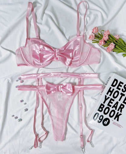 Pink & Bows - Bow Hollow-Out Cut-Out Pink Lingerie Set (7517838835800)