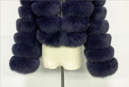 Faux Fox Fur Hooded Short Coat