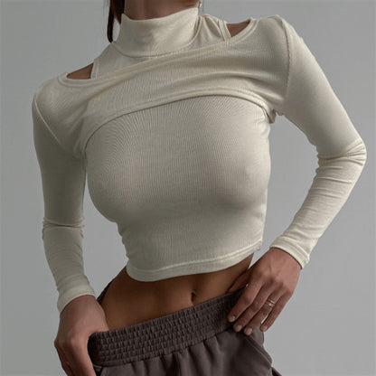 Two-Piece Inner-Half Solid Color Long Sleeves Vest Top