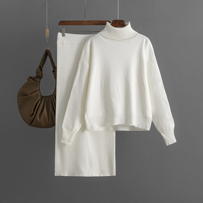 Solid Color Turtleneck Sweater & Sheath Skirt Two-Piece Set (7524297539672)