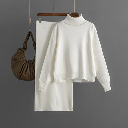 Solid Color Turtleneck Sweater & Sheath Skirt Two-Piece Set (7524297539672)