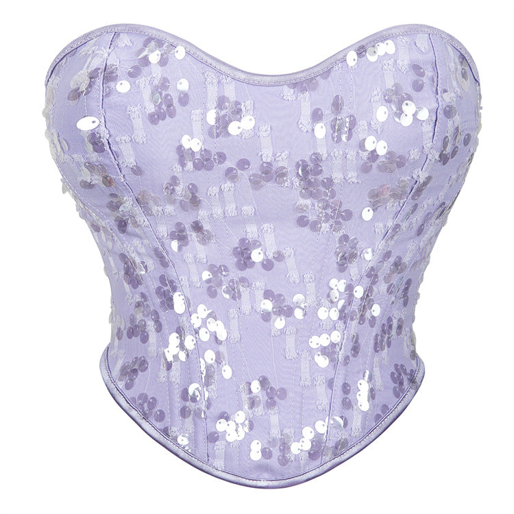 Pink Sequin Body Shaping Tube Top Corset (7517948805208)