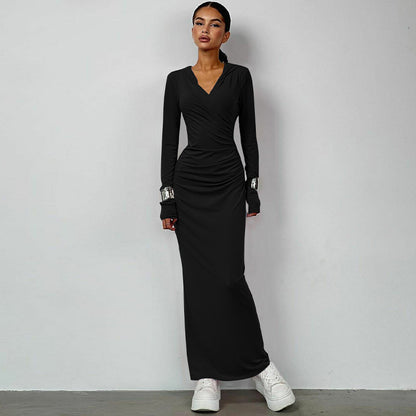 Hooded Solid Color Slim-Fit Maxi Dress (7524754686040)