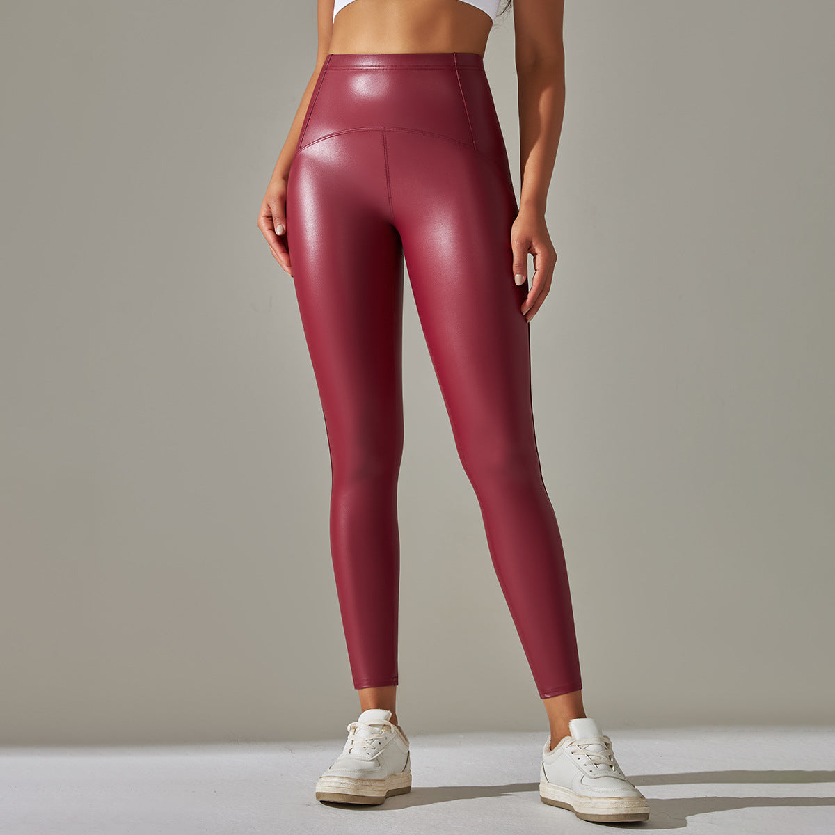Faux Leather Pants High Elastic Sexy High Waist Solid Color Bright Black Tight Trousers Running Fitness Yoga Pants (7525024039000)