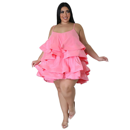 Sleeveless Ruffled Adjustable Shoulder Straps - Dress (7516663218264)