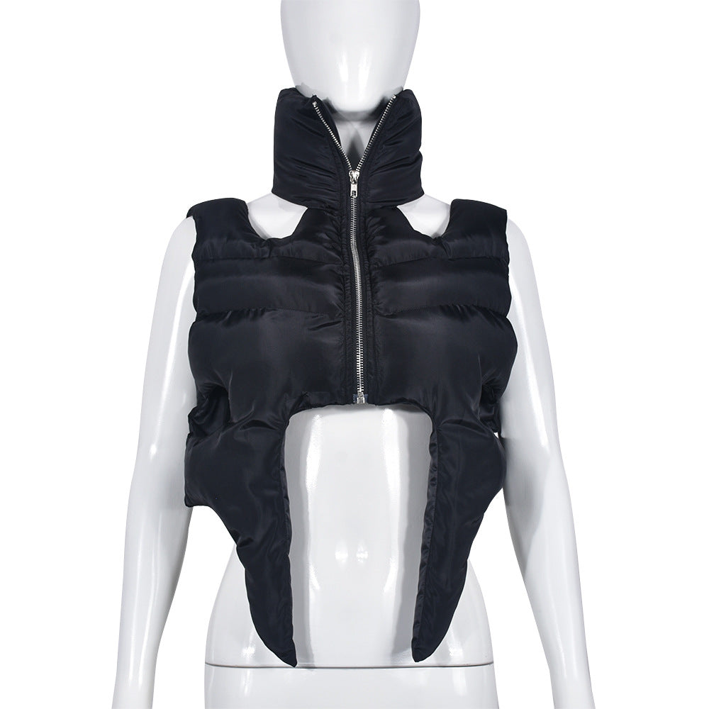 Cotton Padded Coat Stand Collar Zipper Sleeveless Cotton Filled Short Shipment Coat for Women (7524988092504)