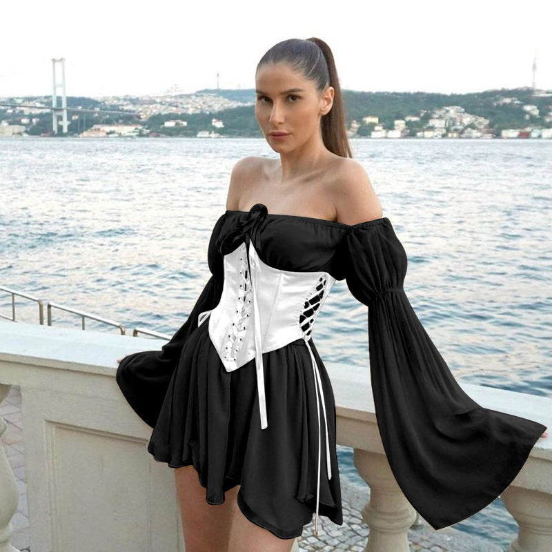 Chiffon Off-Shoulder Corset Two-Piece Dress