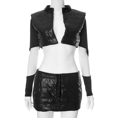 Cotton Design Padded Stitching Top & Skirt Two-Piece Set (7524302651480)