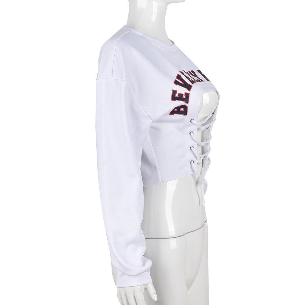 Croppy - Long Sleeves Lace-Up Letter Graphic Sweater (7517806198872)