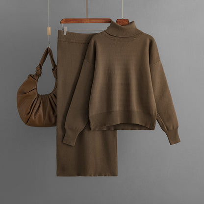 Solid Color Turtleneck Sweater & Sheath Skirt Two-Piece Set (7524297539672)
