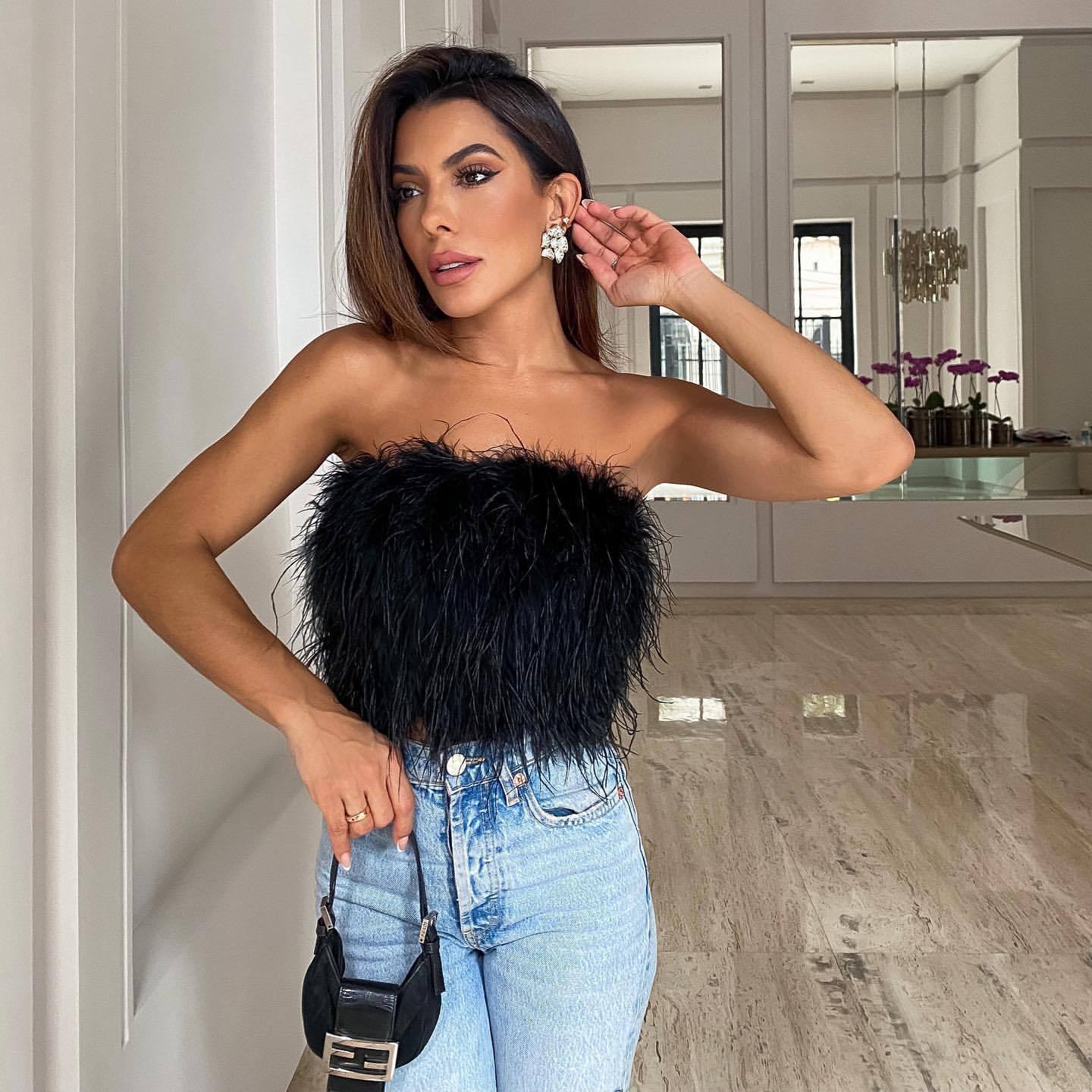 Furry & Fluffy! - Feather Fluff Fur Tube-Top Crop-Top (7518483251288)