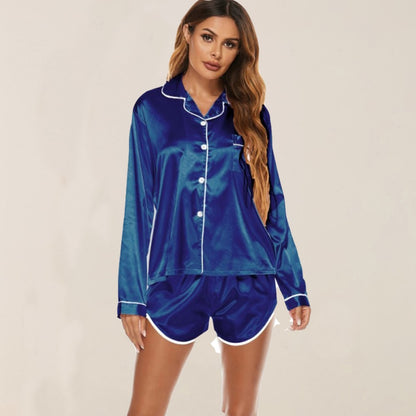 Silk Long Sleeves & Shorts Pajamas Set