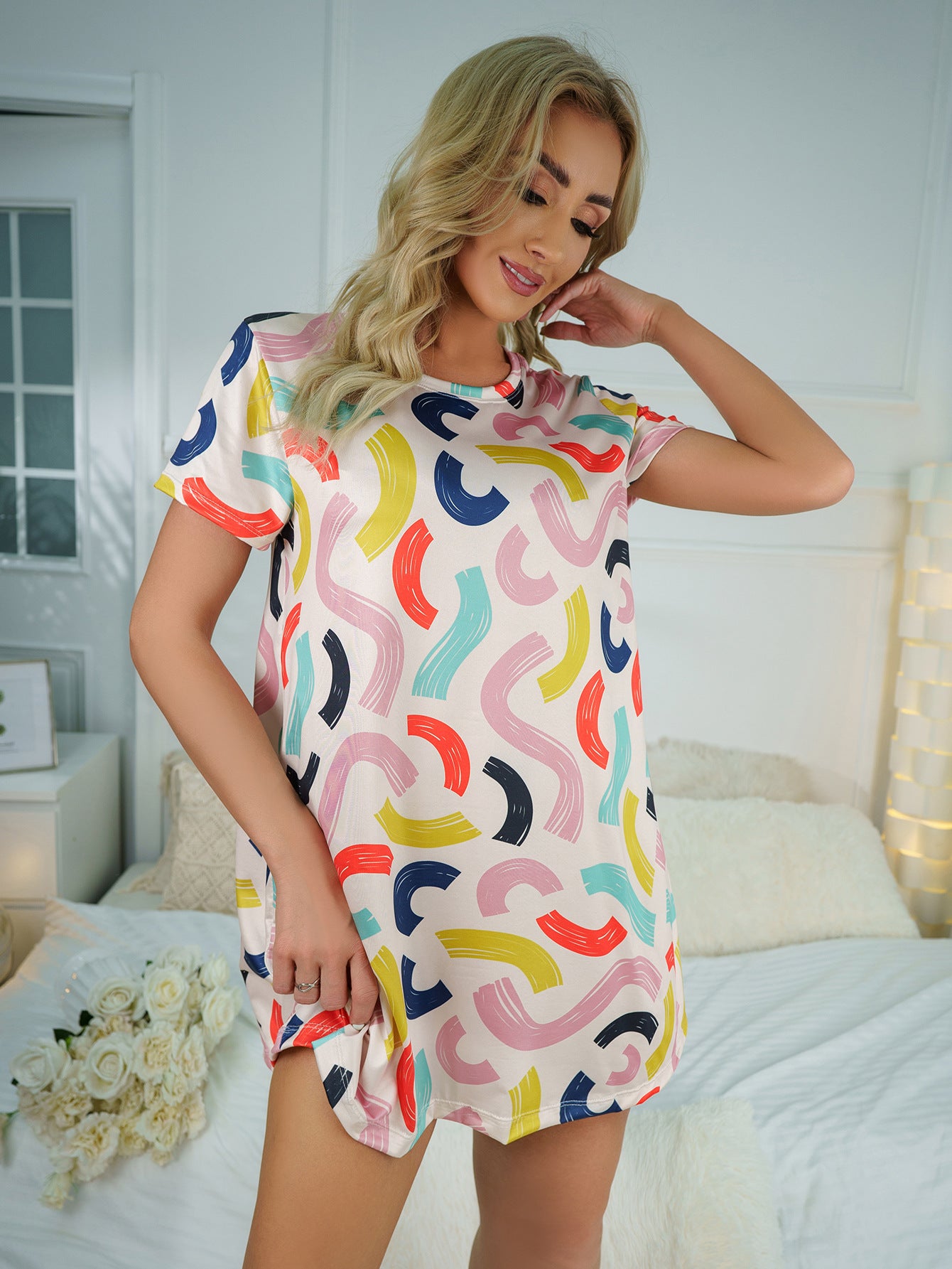 Printed Color Lines Nightdress