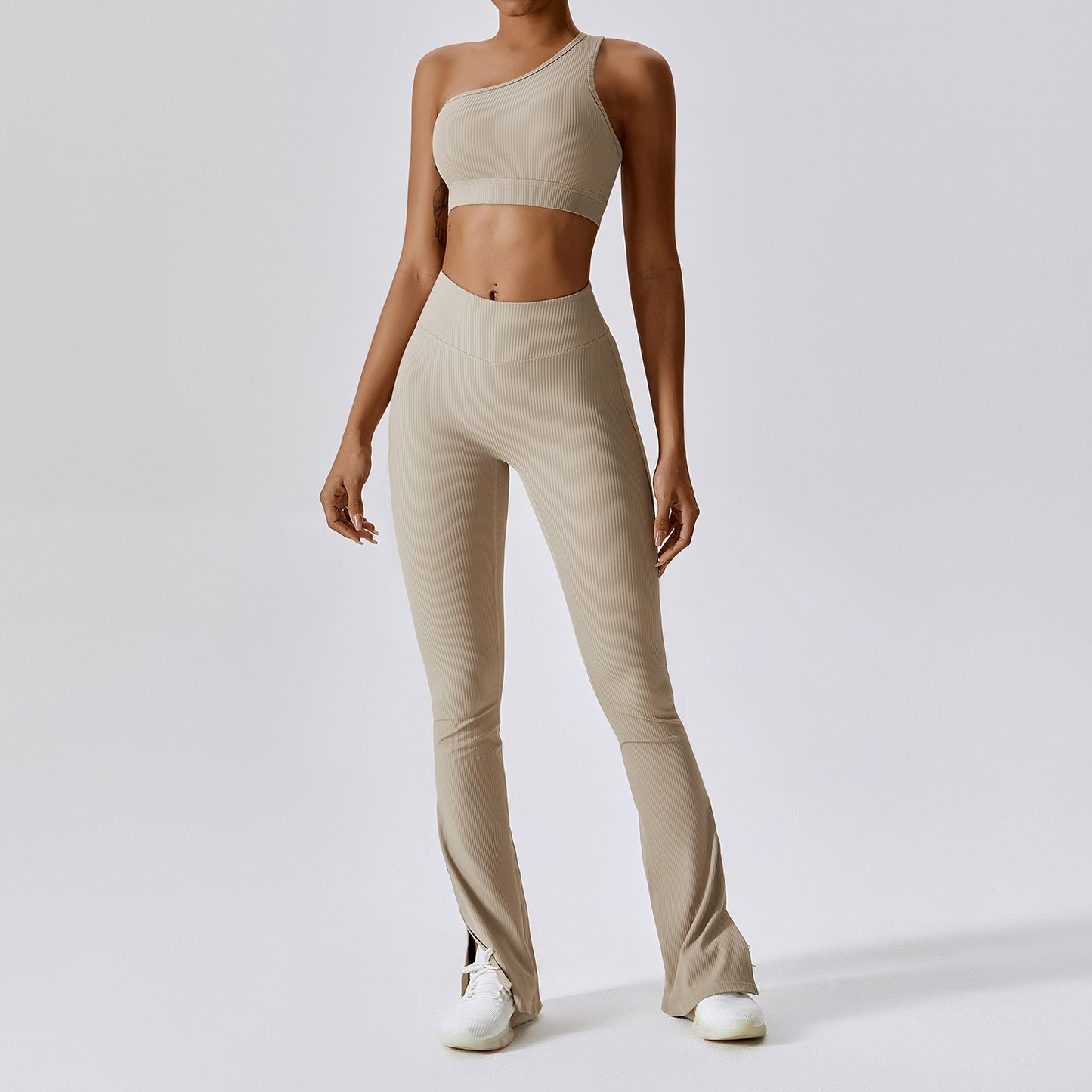 One-Shoulder Slightly-Flared Wide-Leg Pilates Set (7520614711384)