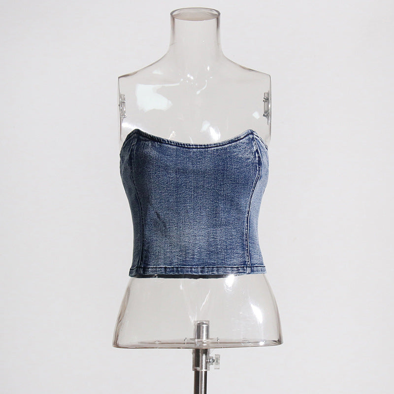 Very Denim; - Denim Tube-Top Crop-Top (7517949165656)