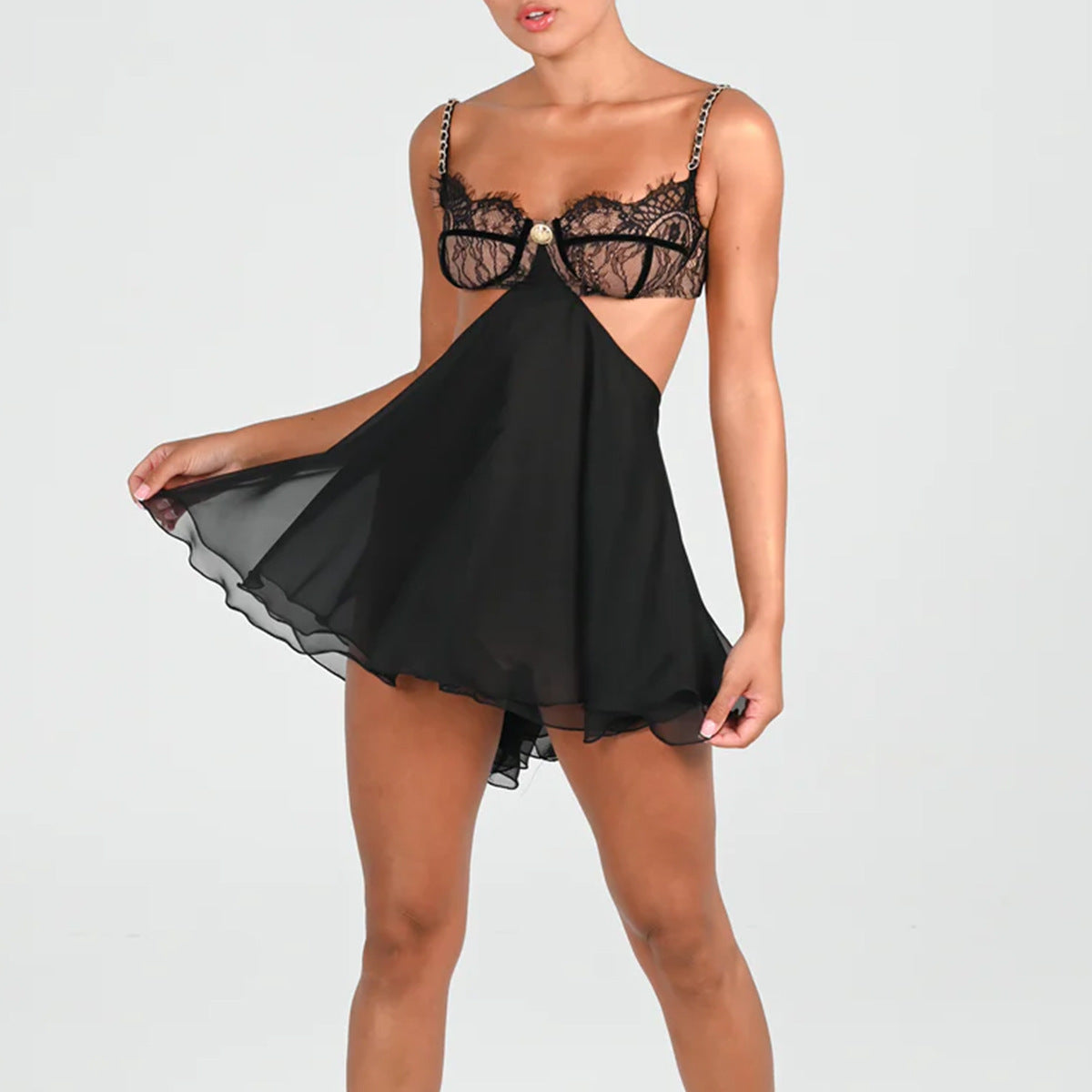 Lace Cropped - Halter Backless Dress (7516662792280)