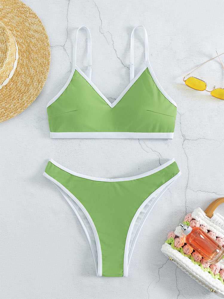 Small Fresh Solid Color Stitching - High-Waist Bikini (7516579790936)