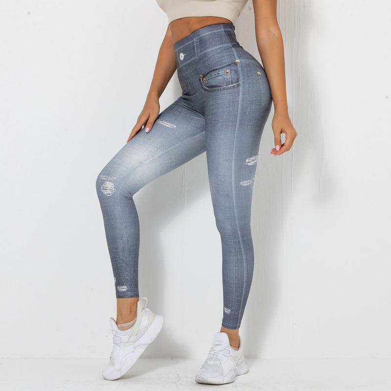 Denim Printing Elastic Yoga Pants (7524750229592)
