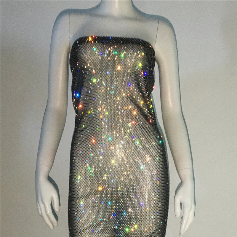 Mini Rhinestones Lace/Fishnet Dress