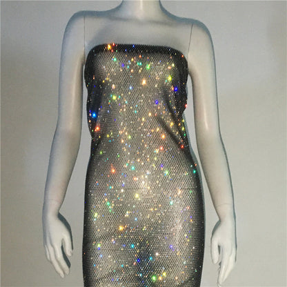 Mini Rhinestones Lace/Fishnet Dress