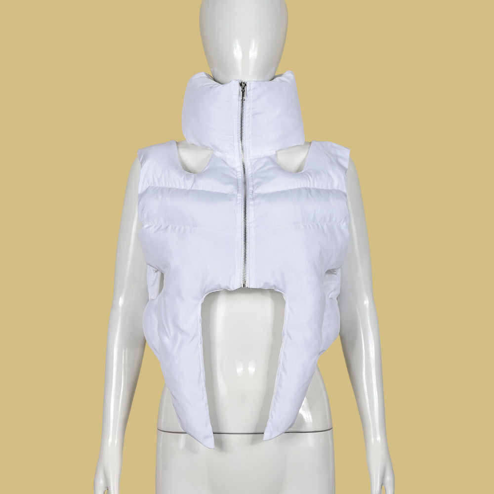Cotton Padded Coat Stand Collar Zipper Sleeveless Cotton Filled Short Shipment Coat for Women (7524988092504)