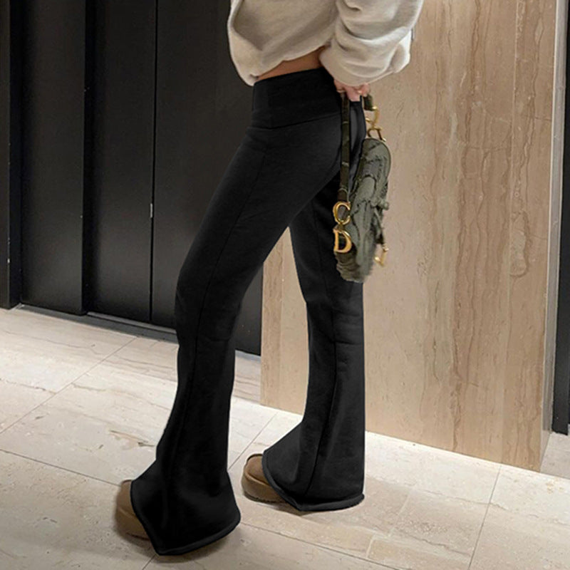 Solid Color Low-Waist Wide Leg Flared Pants (7524821008472)