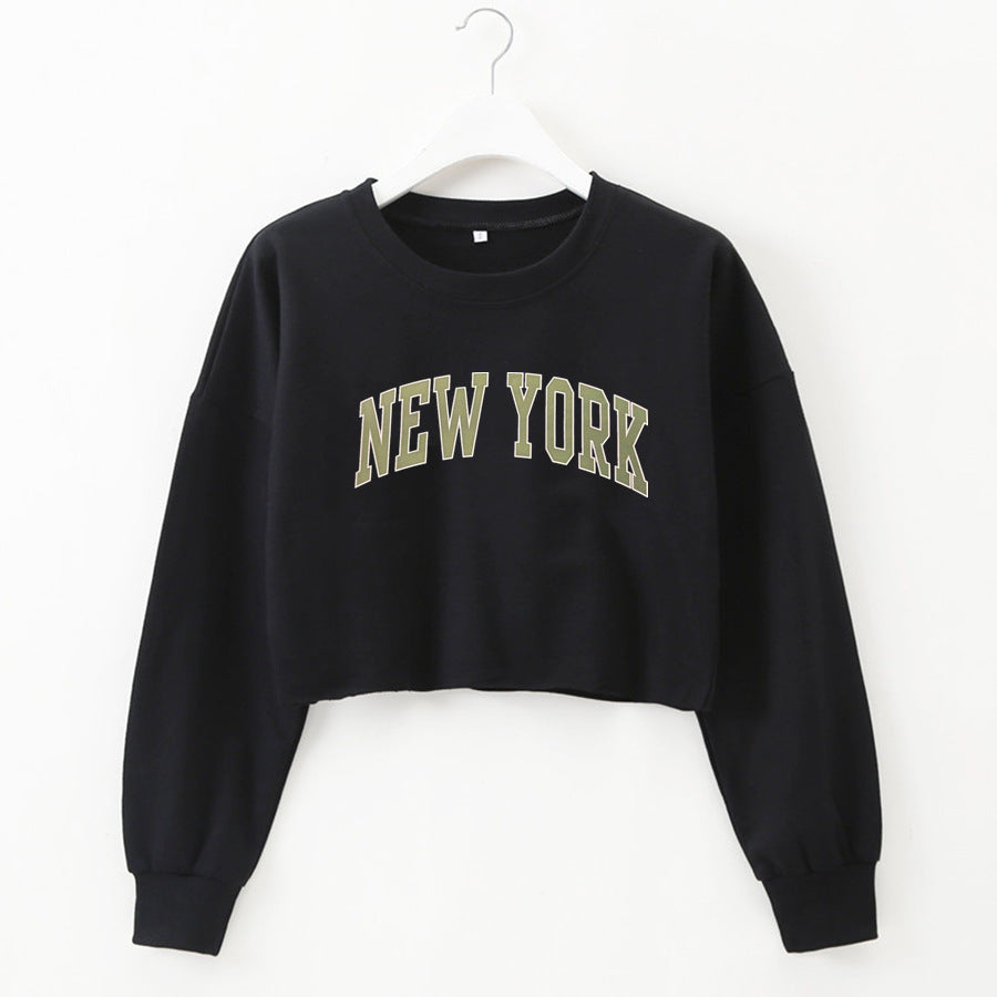 NEW YORK - Graphic Printing Loose Crop-Top Long Sleeves Sweater (7517822648408)
